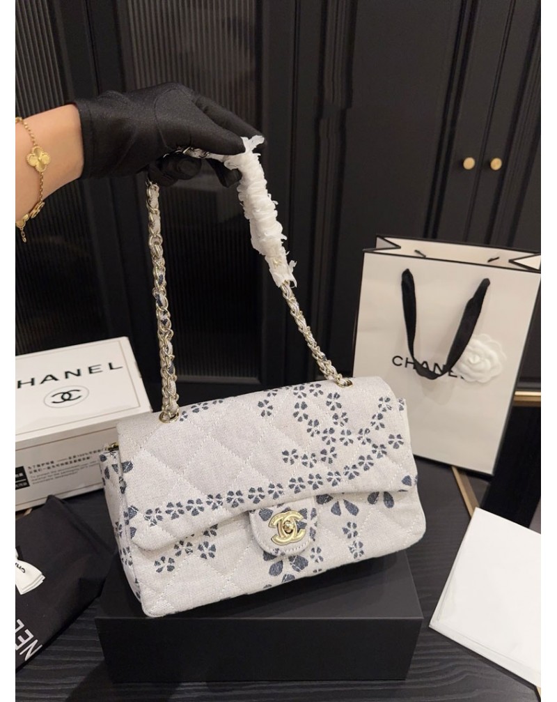 シャネル ショルダーバッグオシャレ小香風かわいい花プリント付きキャンバス製斜め掛けバッグ女性用カバン