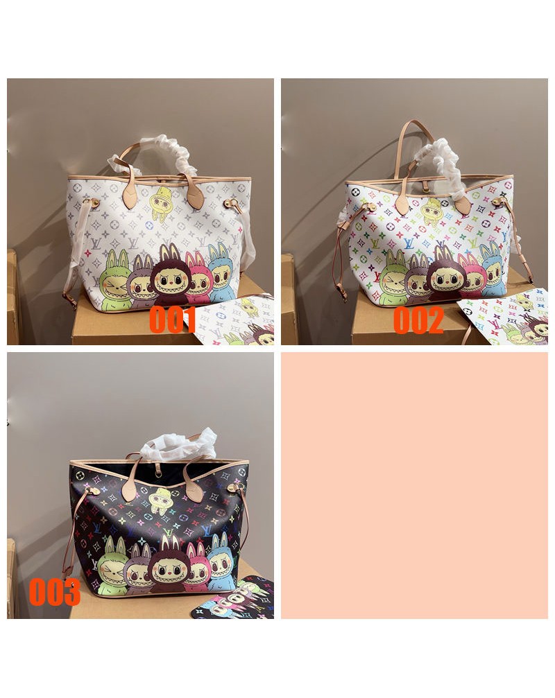 ルイヴィトン ショピングバッグかわいいLABUBUプリント付き流行人気オシャレショルダーバッグポケット付き