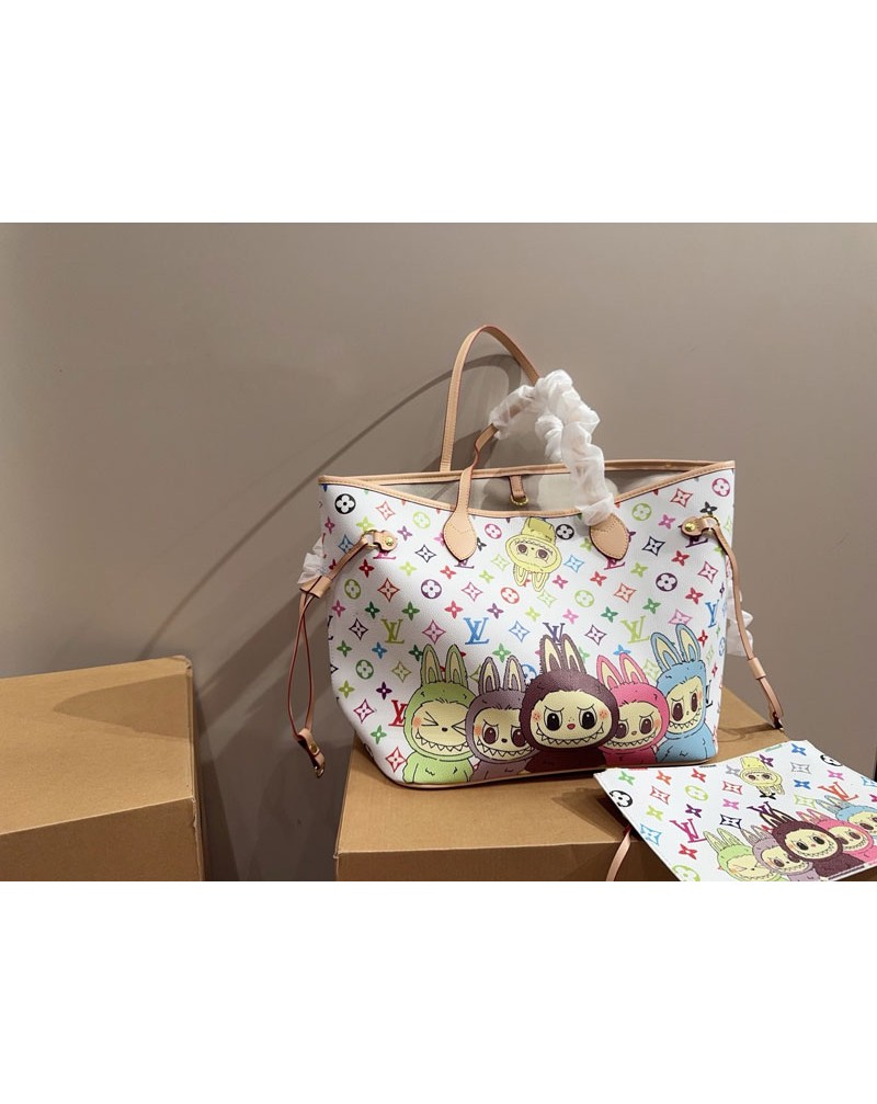 ルイヴィトン ショピングバッグかわいいLABUBUプリント付き流行人気オシャレショルダーバッグポケット付き