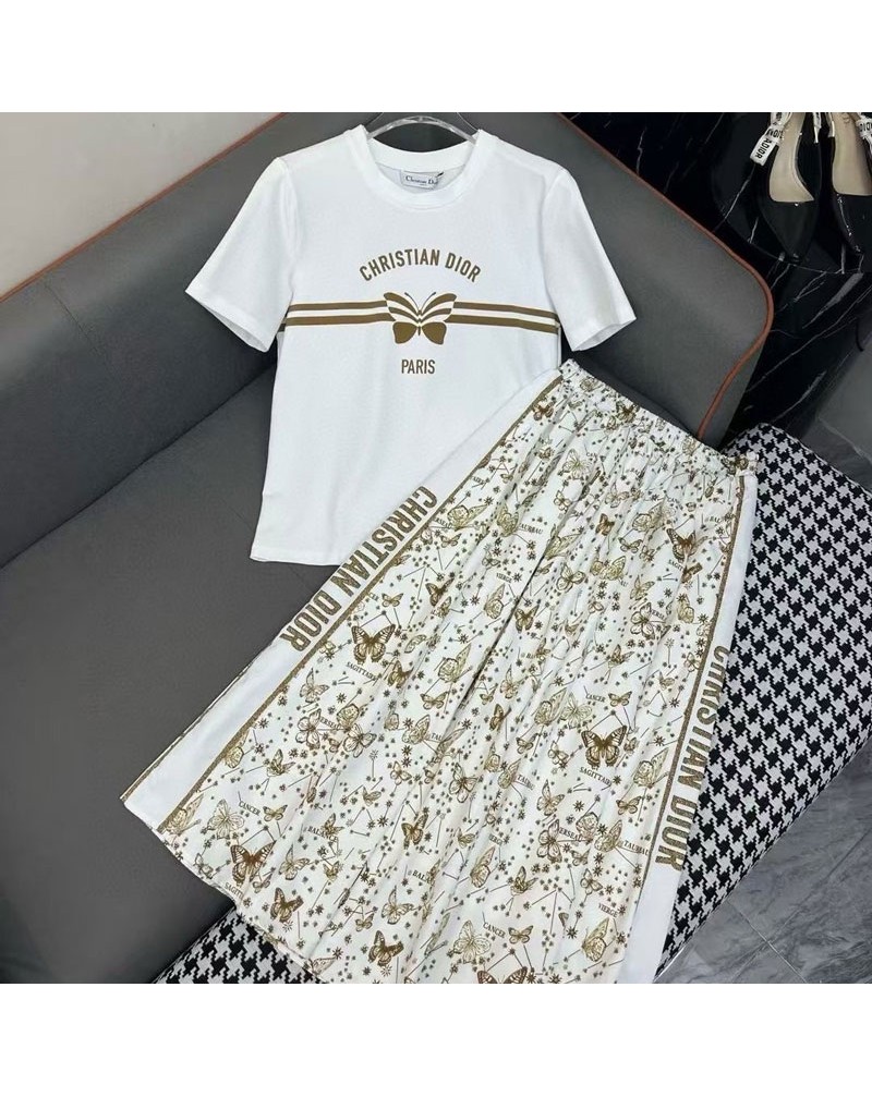 ディオール tシャツロングスカートセットオシャレスタイリッシュ女性人気