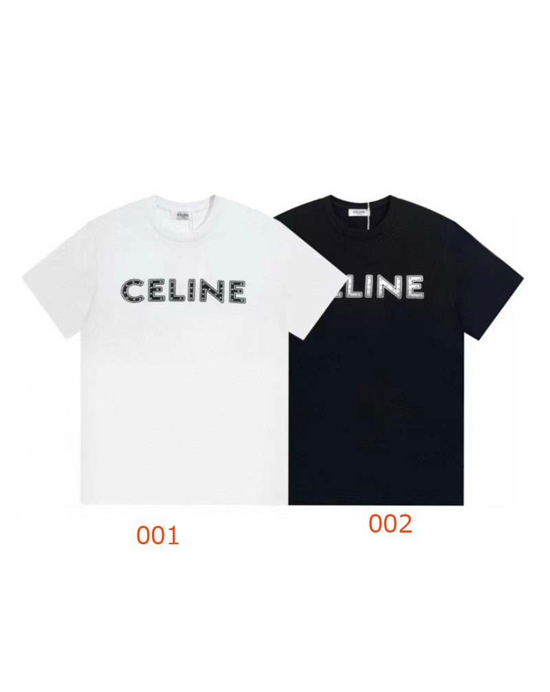 セリーヌ tシャツ半袖男女向け人気オシャレ半袖リベットロゴ付きトップス