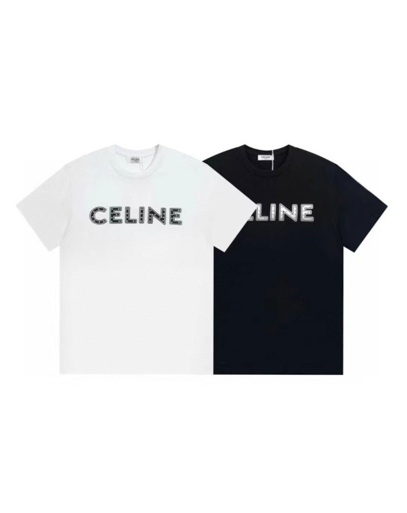 セリーヌ tシャツ半袖男女向け人気オシャレ半袖リベットロゴ付きトップス