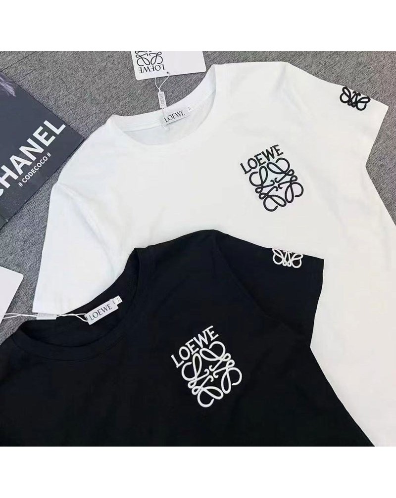 ロエベ tシャツペアお揃い オシャレ半袖精緻刺繍ティシャツコットン製トップス