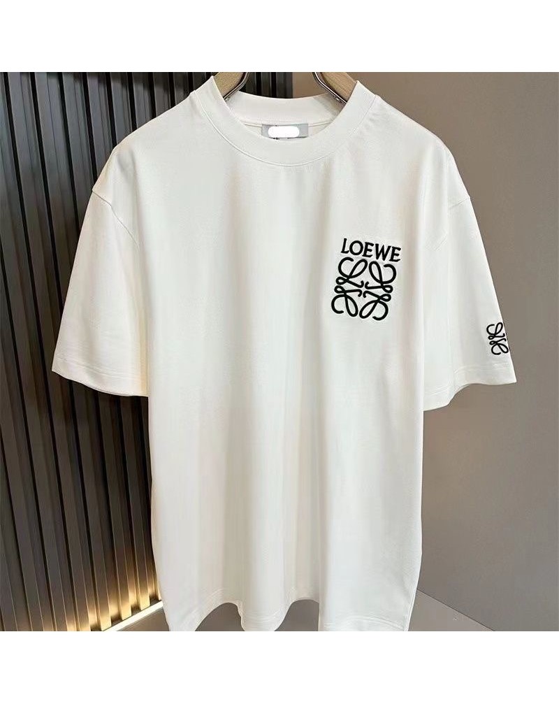 ロエベ tシャツペアお揃い オシャレ半袖精緻刺繍ティシャツコットン製トップス