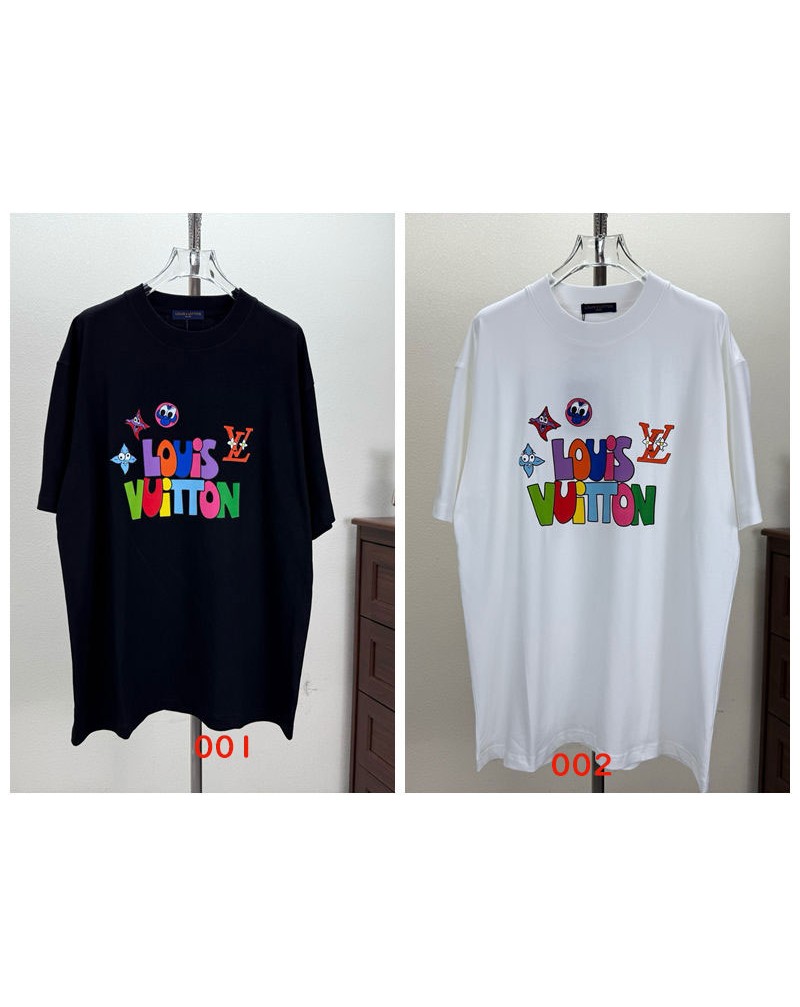 ルイヴィトン tシャツメンズレディース向け可愛いプリント付き半袖コットン製トップスオシャレ