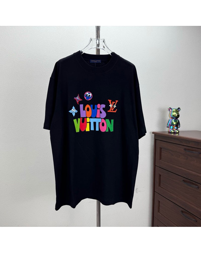 ルイヴィトン tシャツメンズレディース向け可愛いプリント付き半袖コットン製トップスオシャレ