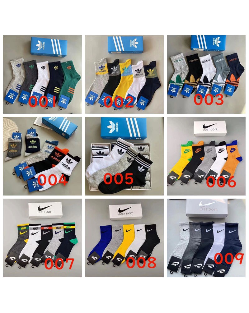 アディダスナイキ 靴下五点セット メンズ向け流行オシャレスポーツ風nike adidasソックスセットコットン通気性よい