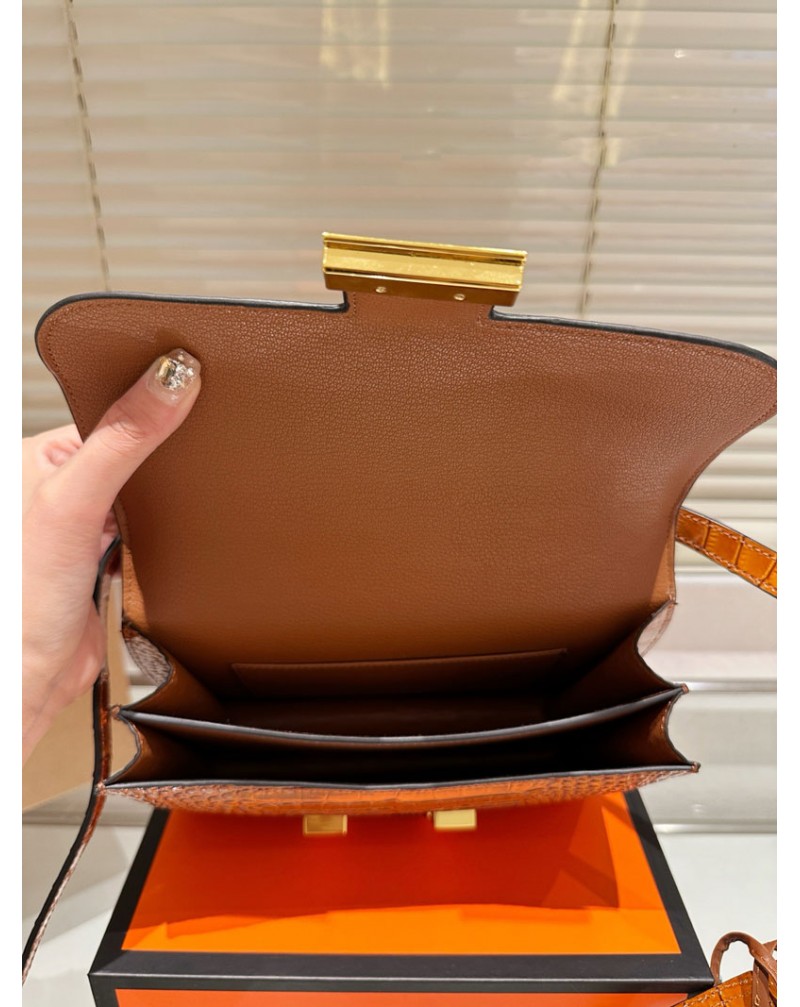 エルメス ショルダーバッグ高品質ワニ紋本革製斜め掛けバッグレディース愛用（金色金具ロゴ）オシャレ人気