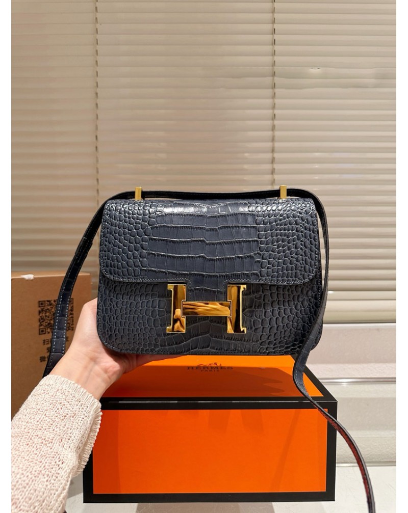 エルメス ショルダーバッグ高品質ワニ紋本革製斜め掛けバッグレディース愛用（金色金具ロゴ）オシャレ人気