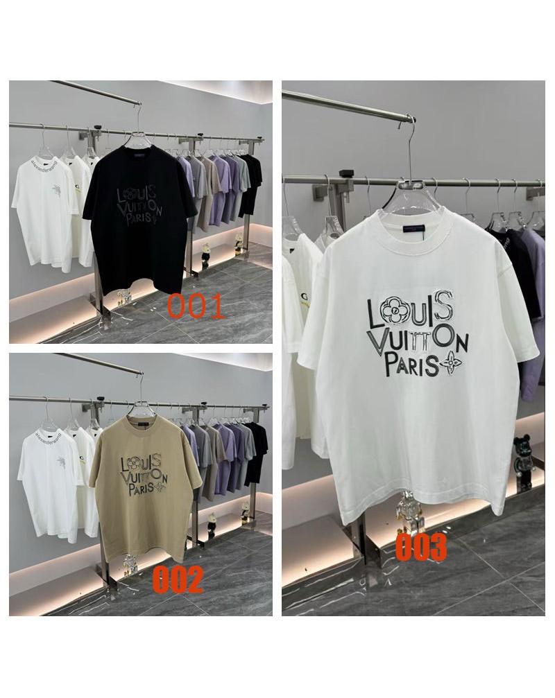 ルイヴィトン tシャツ潮流個性vuitton 短袖布を張って刺繍するオシャレ半袖ティシャツ破れたスタイル