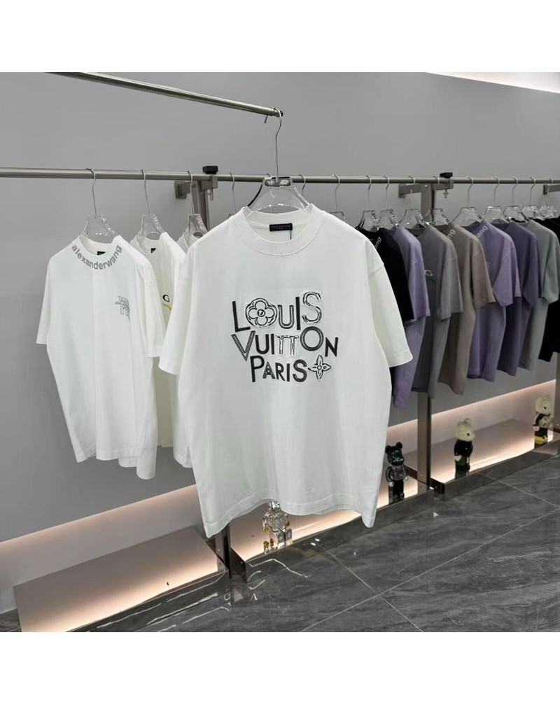 ルイヴィトン tシャツ潮流個性vuitton 短袖布を張って刺繍するオシャレ半袖ティシャツ破れたスタイル