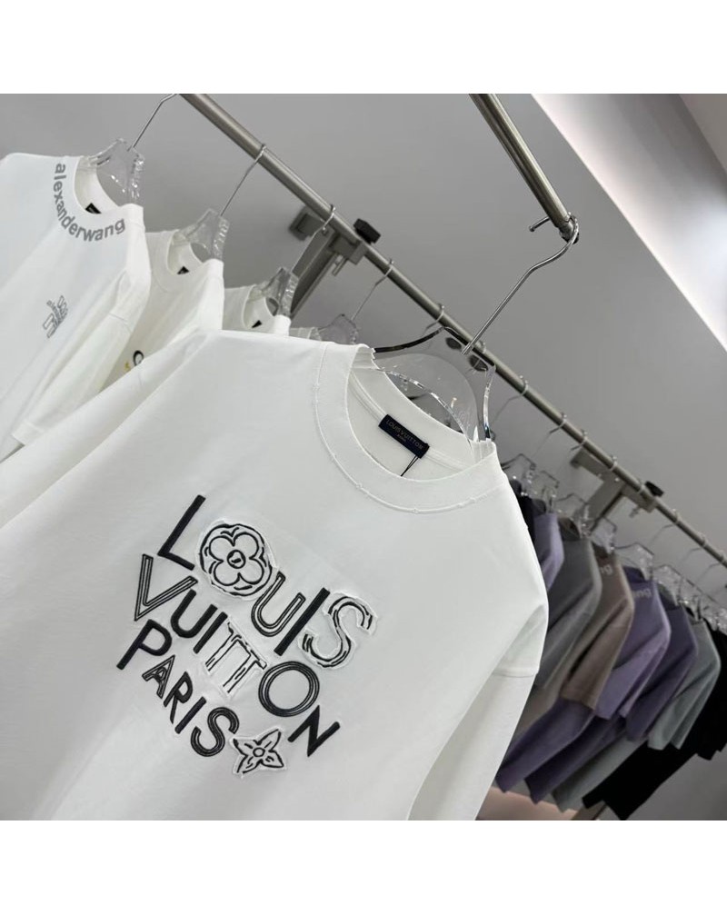 ルイヴィトン tシャツ潮流個性vuitton 短袖布を張って刺繍するオシャレ半袖ティシャツ破れたスタイル