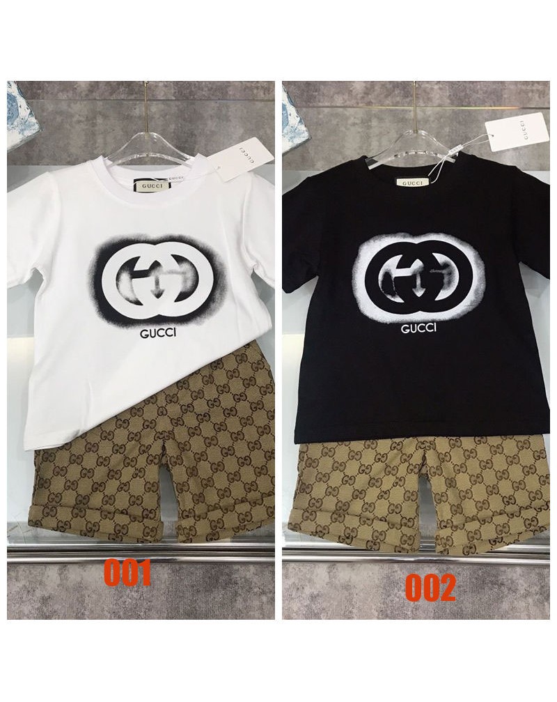 グッチ tシャツハーフパンツ二点セット子供ウェアオシャレスタイリッシュ半袖上下セットキッズ