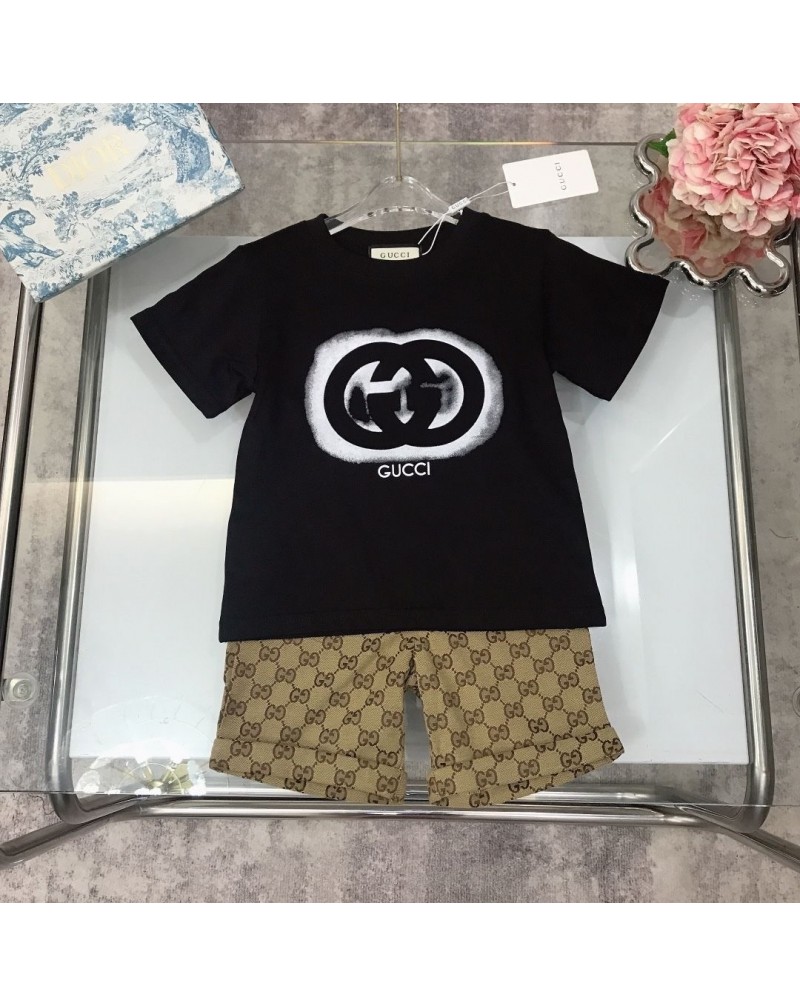 グッチ tシャツハーフパンツ二点セット子供ウェアオシャレスタイリッシュ半袖上下セットキッズ