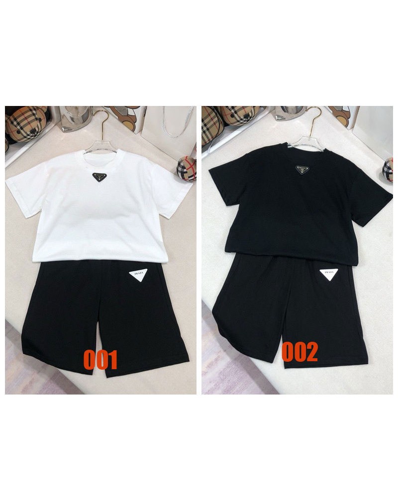 プラダ tシャツハーフパンツ二点セット子供用簡約半袖半ズボン上下セットキッズ