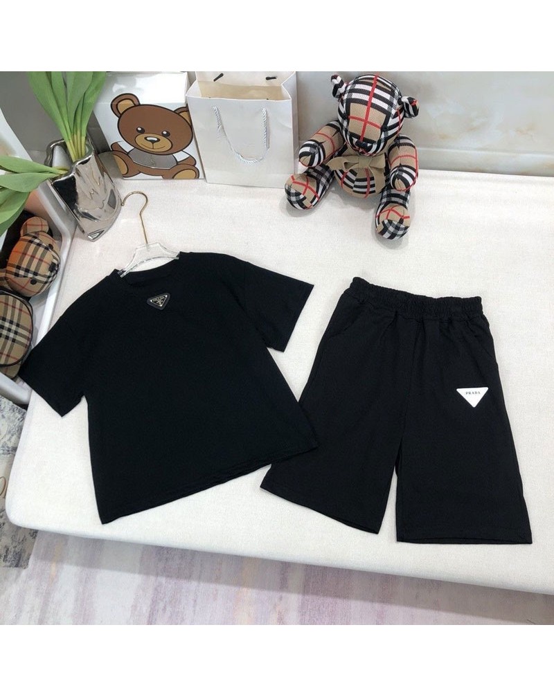 プラダ tシャツハーフパンツ二点セット子供用簡約半袖半ズボン上下セットキッズ