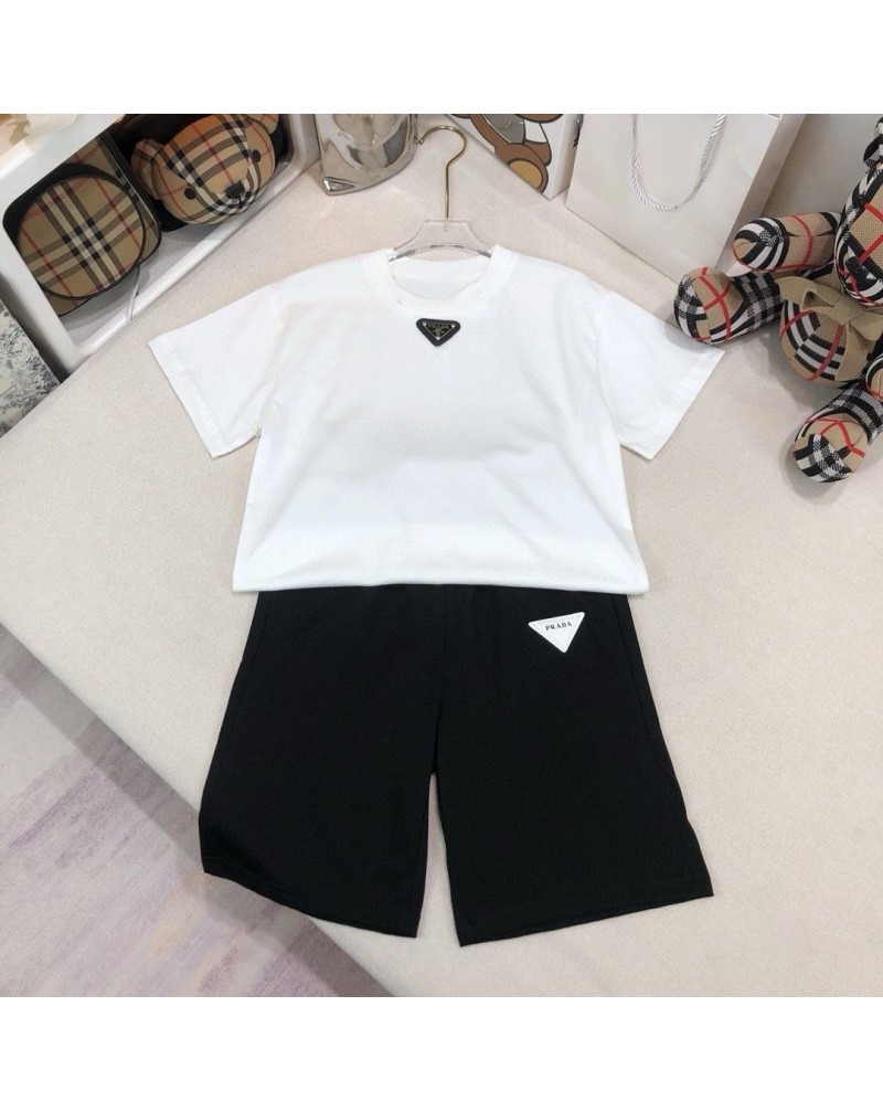 プラダ tシャツハーフパンツ二点セット子供用簡約半袖半ズボン上下セットキッズ