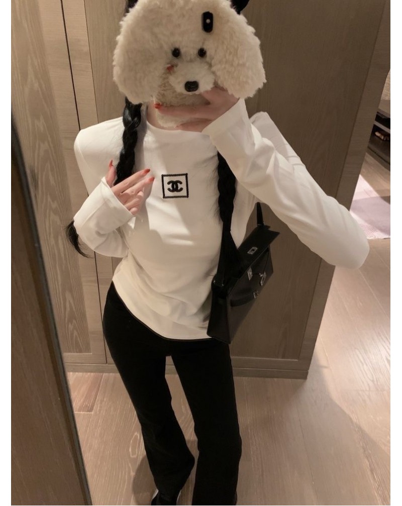シャネル ロングシャツ女性人気オシャレ小香風chanel 洋服長袖トップス精緻刺繍ロゴ