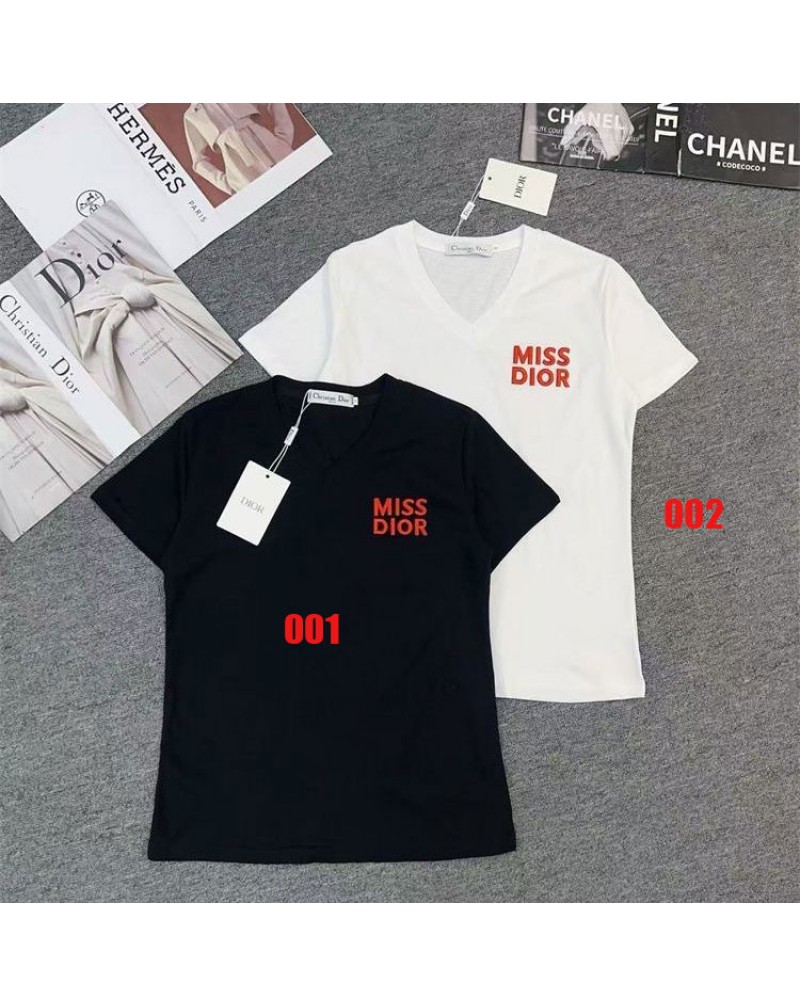 ディオール tシャツコットン製Vネックティシャツ半袖女性向け ディオール tシャツコットン製Vネックティシャツ半袖女性向け