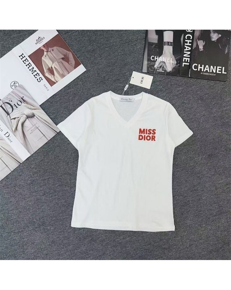 ディオール tシャツコットン製Vネックティシャツ半袖女性向け ディオール tシャツコットン製Vネックティシャツ半袖女性向け