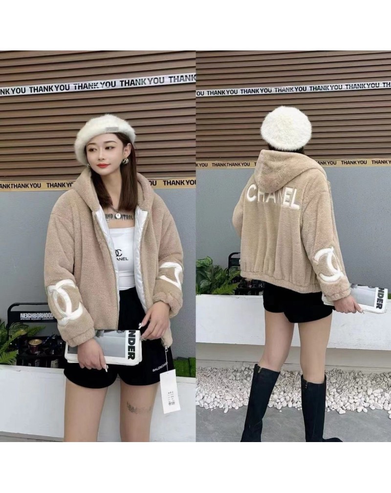 シャネル コート 小香風暖かいソフトふわふわ超人気ブランドコートフッド付き