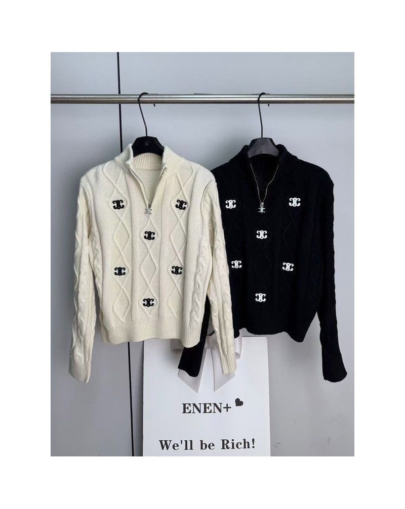 セリーヌ ニットトップスカジュアル人気ブランド半ファスナー付き襟付きセーター