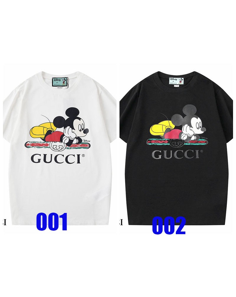 グッチ tシャツ半袖 カップル向け可愛いディズニーミッキー付きトップス 丸首コットン製ソフト