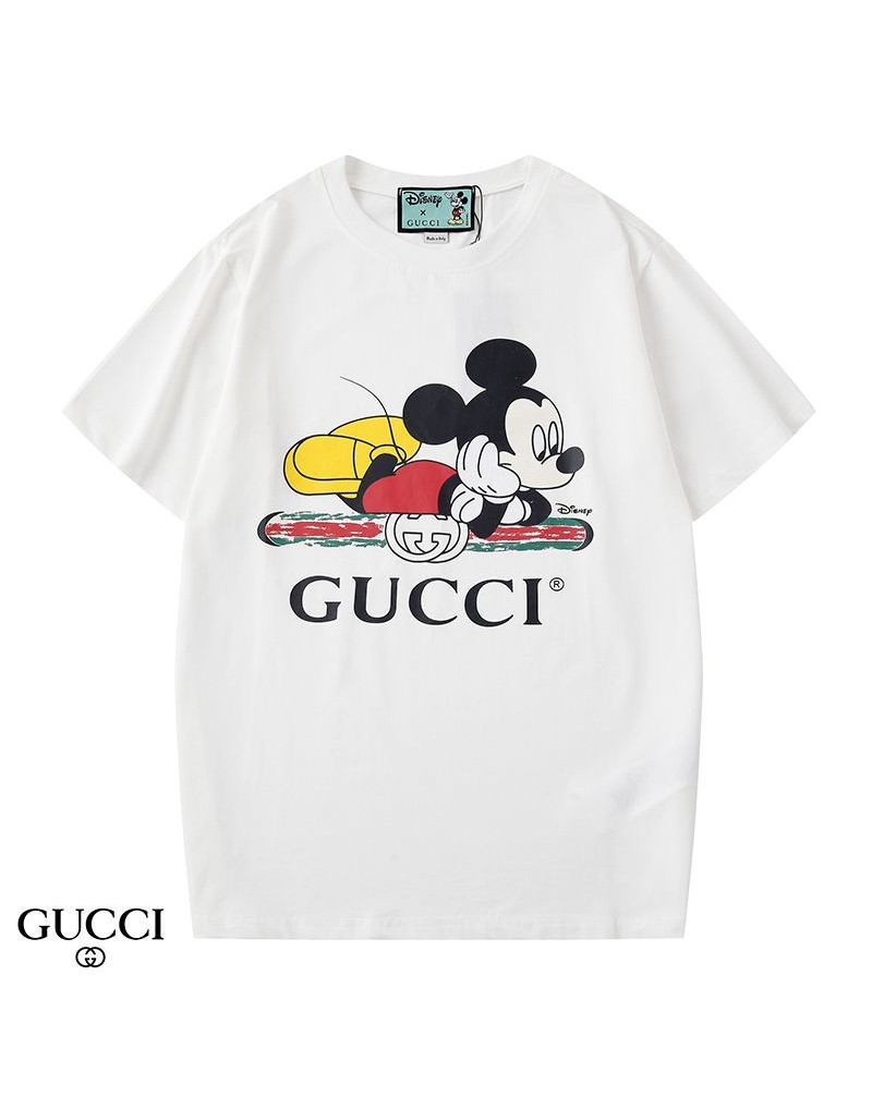 グッチ tシャツ半袖 カップル向け可愛いディズニーミッキー付きトップス 丸首コットン製ソフト