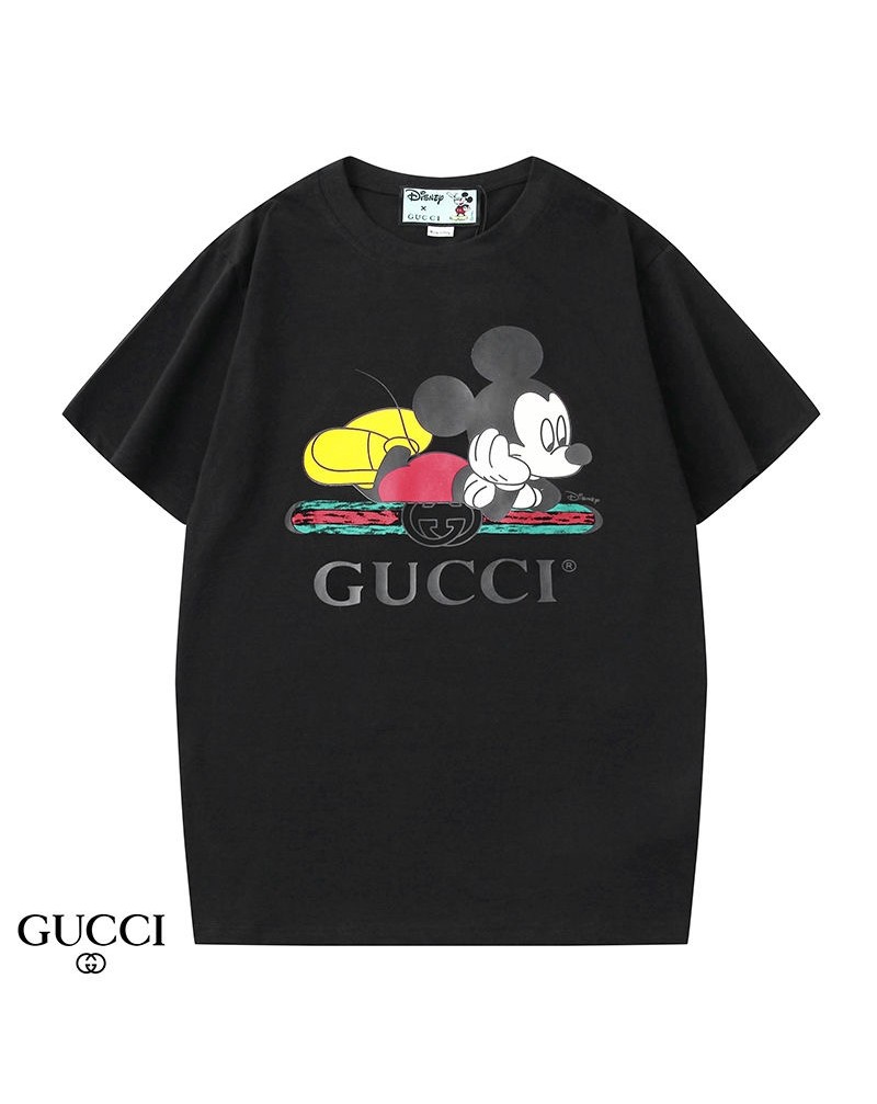 グッチ tシャツ半袖 カップル向け可愛いディズニーミッキー付きトップス 丸首コットン製ソフト