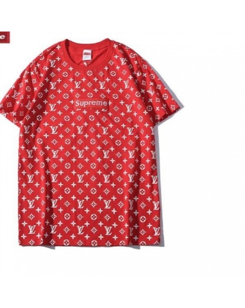 SUPREME Xヴィトンコラボ tシャツ半袖 潮流個性刺繍ボックスロゴ 男女兼用 カジュアル 人気丸首モノグラムトップス