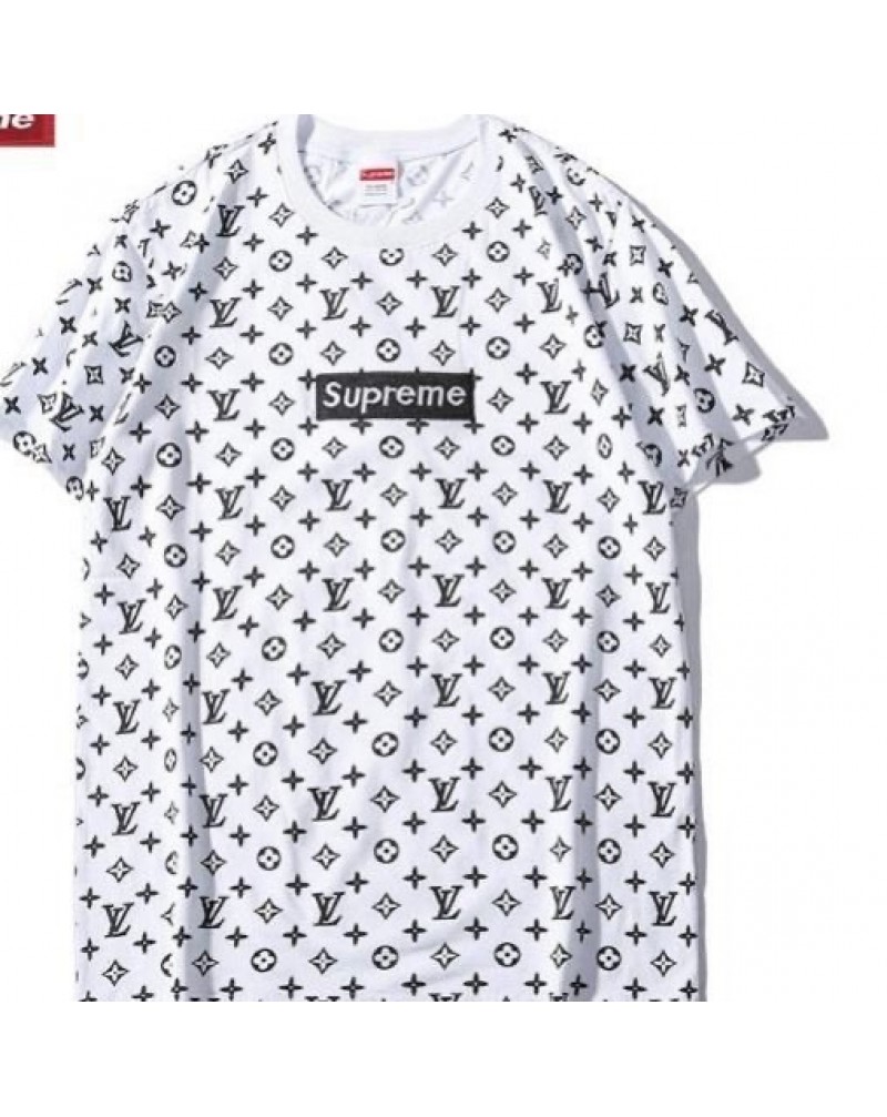 SUPREME Xヴィトンコラボ tシャツ半袖 潮流個性刺繍ボックスロゴ 男女兼用 カジュアル 人気丸首モノグラムトップス