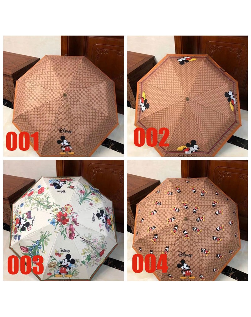 グッチ晴雨傘 可愛いミッキー付きオシャレ花柄傘 UVカット紫外線防止折畳み携帯便利 自動機能ワンタッチ