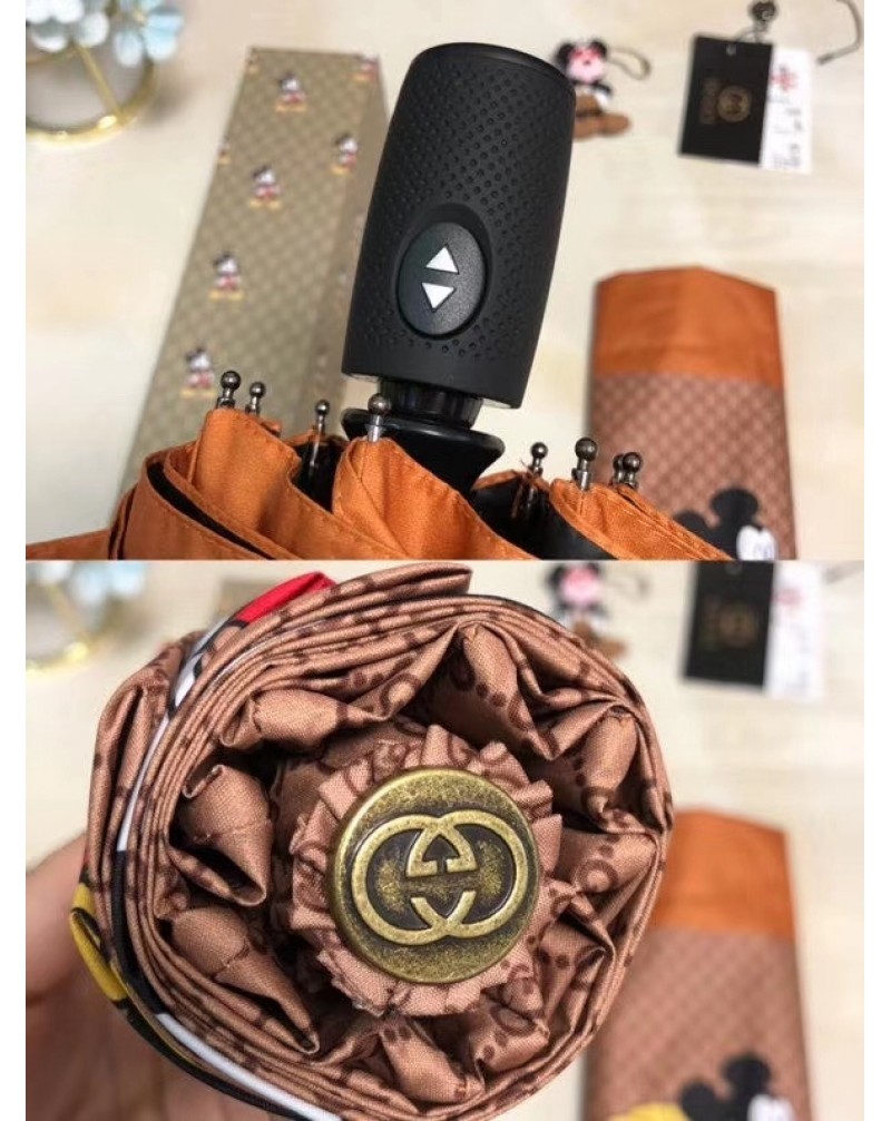 グッチ晴雨傘 可愛いミッキー付きオシャレ花柄傘 UVカット紫外線防止折畳み携帯便利 自動機能ワンタッチ
