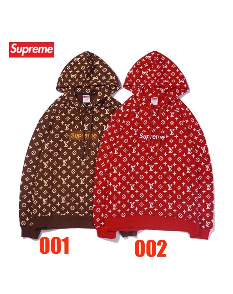 Supreme ヴィトンパーカーオシャレモノグラムボックスロゴ付きカッコイイスウェットトップスフード付きカジュアル人気芸能人愛着