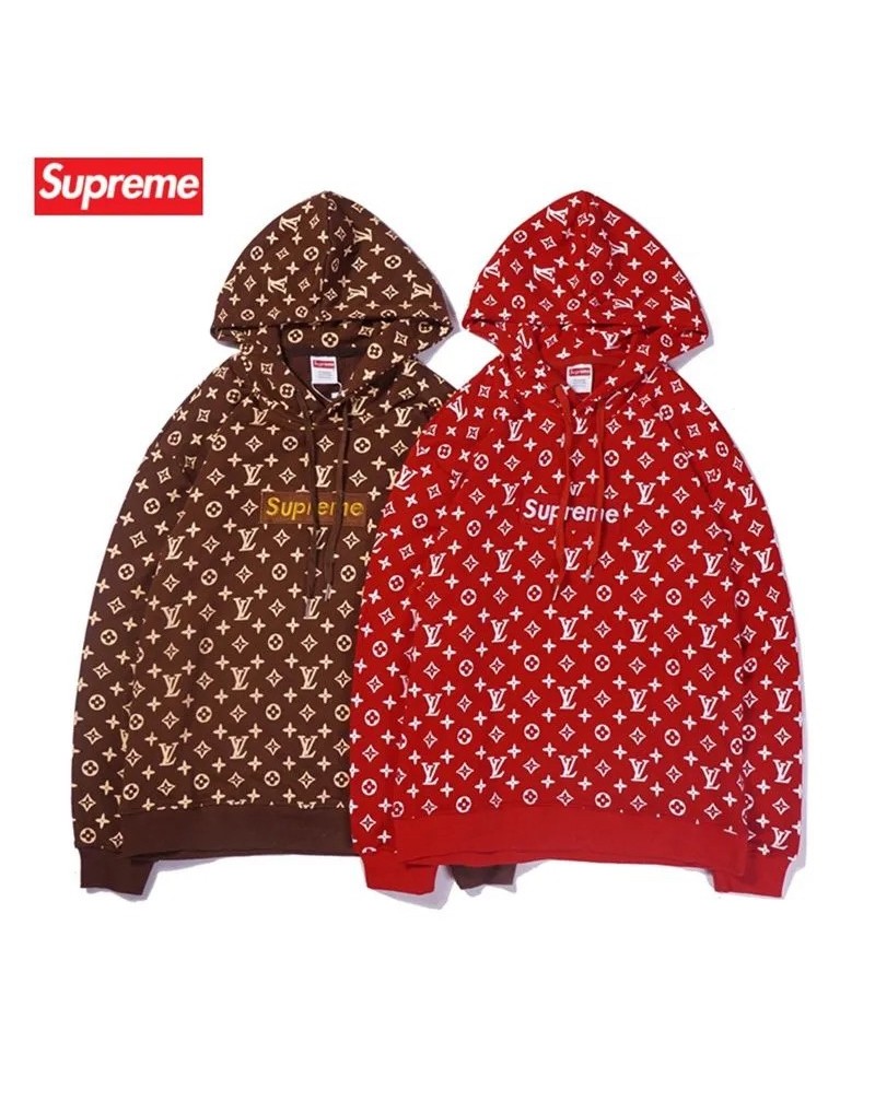 Supreme ヴィトンパーカーオシャレモノグラムボックスロゴ付きカッコイイスウェットトップスフード付きカジュアル人気芸能人愛着