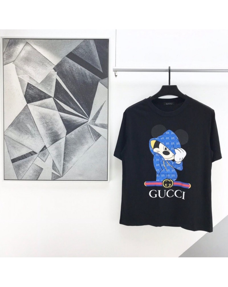 グッチ ディズニーミッキーコラボ tシャツ半袖 お洒落可愛い上着 カップル向けコットン製ファッショントップス