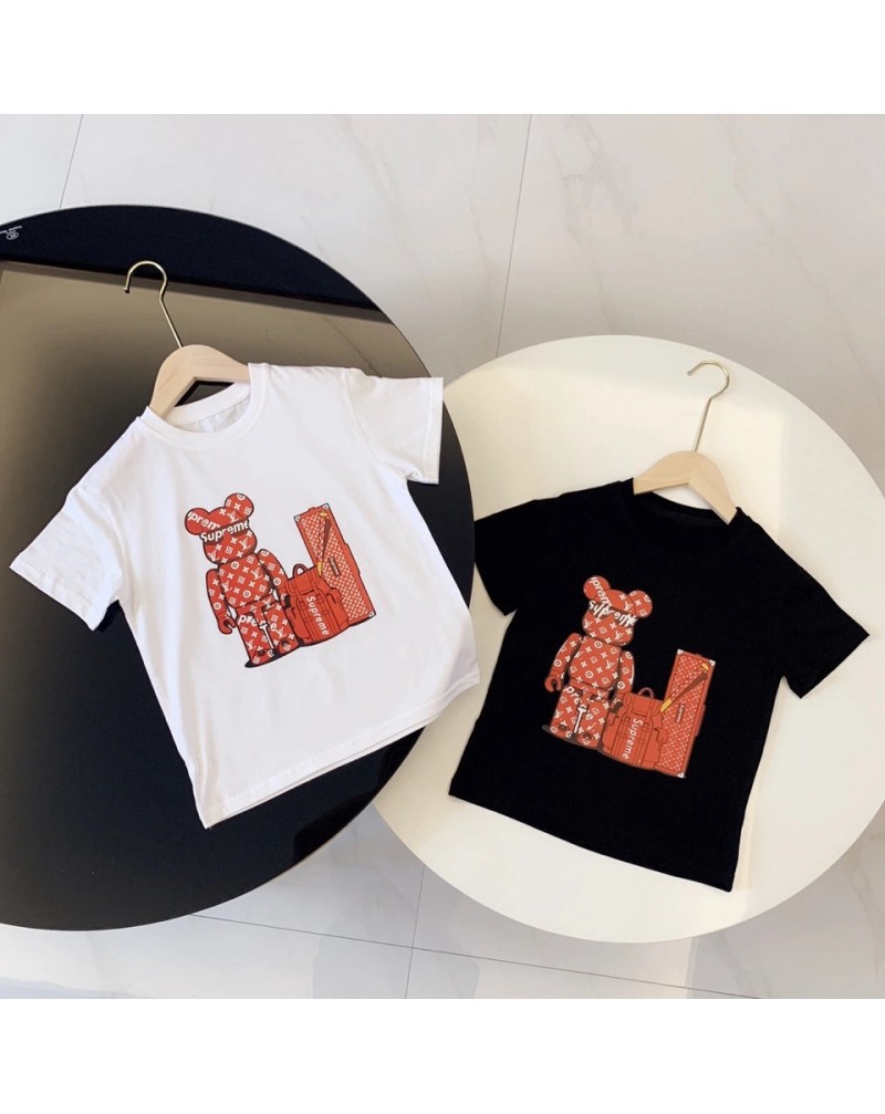 シュプリームヴィトンコラボ 親子ｔシャツ半袖 子供 大人suprem vuittonウェア上着 個性人気クマ付き カジュアルファッション