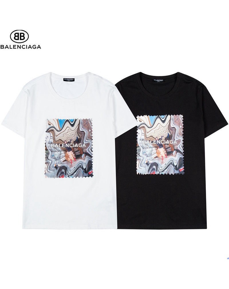 バレンシアガ ｔシャツ半袖 個性プリント付き コットン製ソフトティシャツウェア上着 ペアお揃い