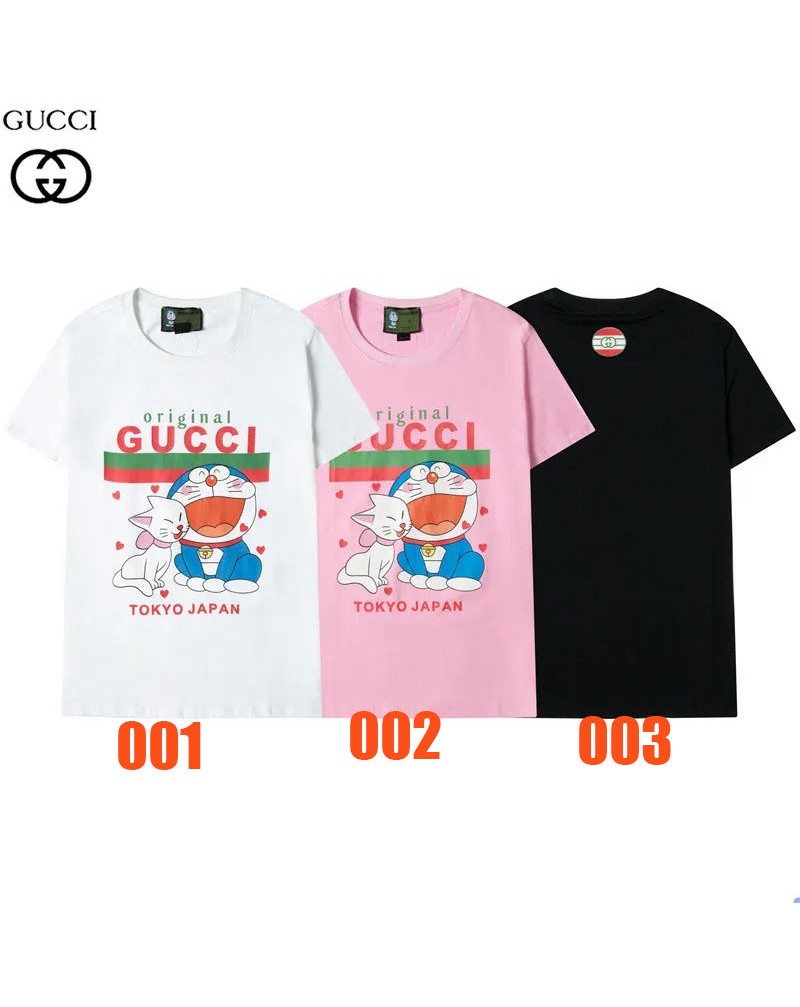 グッチドラえもんコラボｔシャツ半袖 お洒落コットン製 可愛い人気ウェアトップス上着男女向け