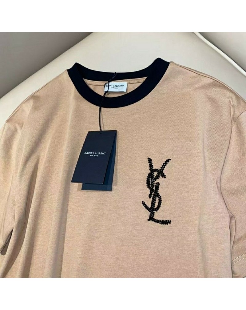 YSL tシャツ半袖カジュアルファッションサンローランティシャツウェアトップス珠子ロゴ付き