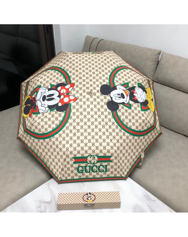 グッチディズニーミッキーミニーコラボ傘可愛いお洒落晴雨兼用３つ折り紫外線UVカット防止 自動機能付き人気新品