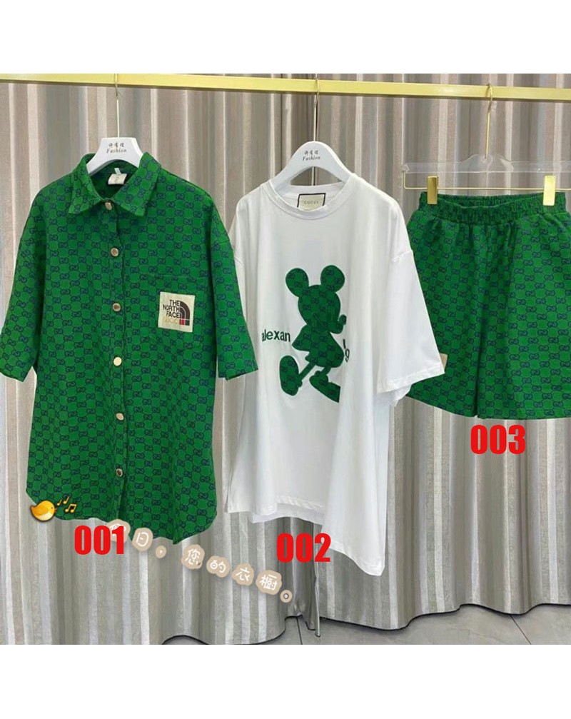 グッチtシャツ五分ズボン三点セットお洒落個性ファッション潮流可愛いミッキー付きtシャツ