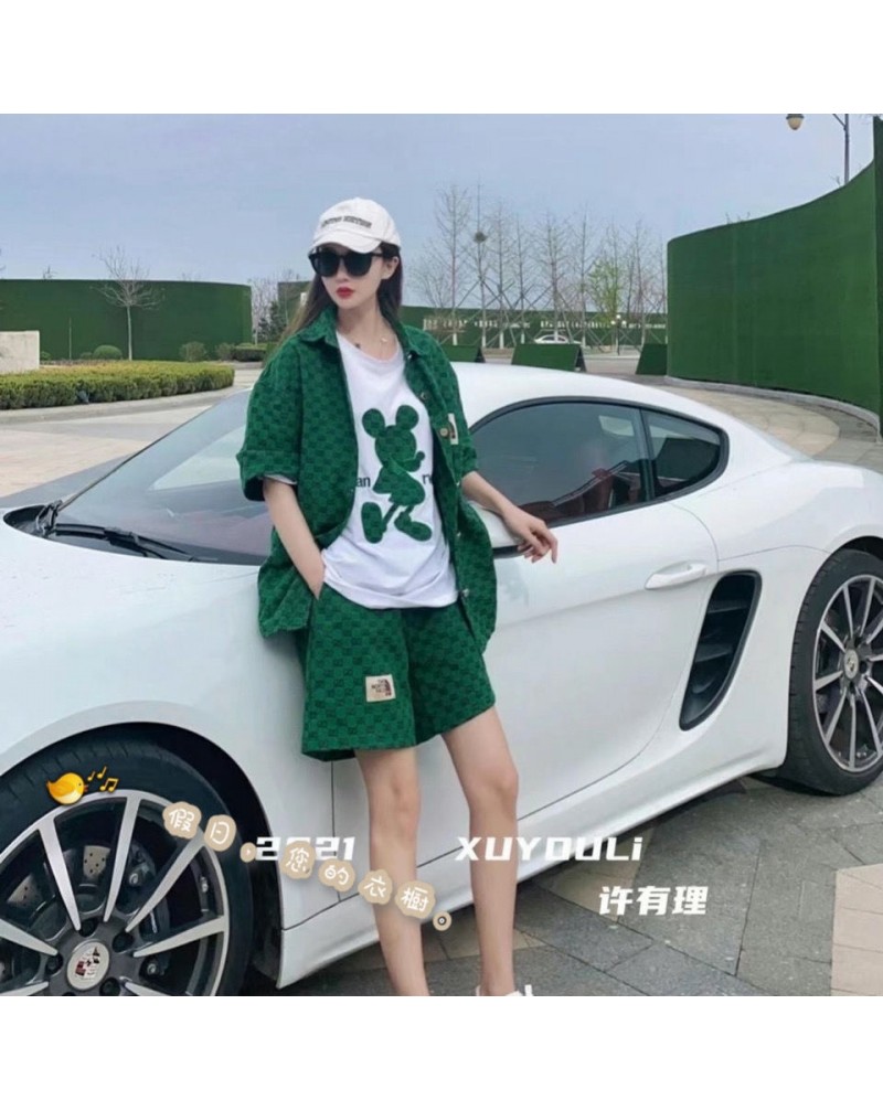 グッチtシャツ五分ズボン三点セットお洒落個性ファッション潮流可愛いミッキー付きtシャツ