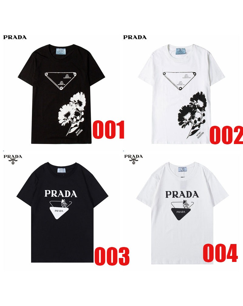 プラダtシャツ半袖カジュアルファッション個性トップスペアお揃いウェア上着経典ロゴ付きお洒落
