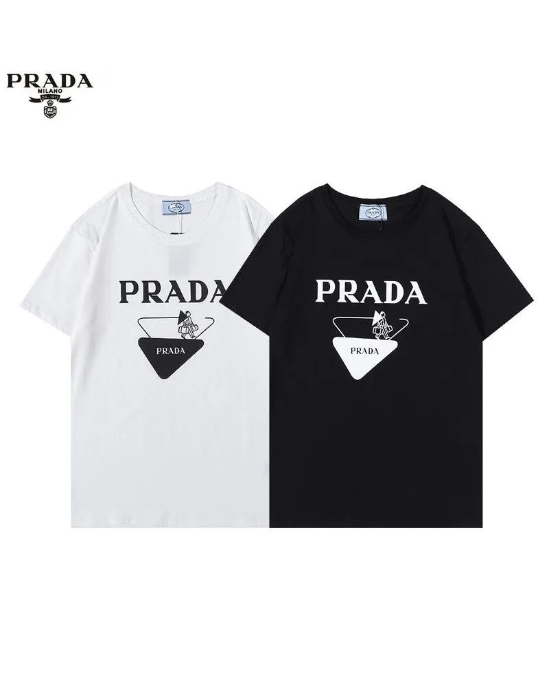 プラダtシャツ半袖カジュアルファッション個性トップスペアお揃いウェア上着経典ロゴ付きお洒落