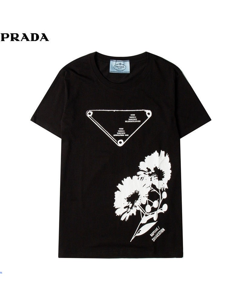 プラダtシャツ半袖カジュアルファッション個性トップスペアお揃いウェア上着経典ロゴ付きお洒落