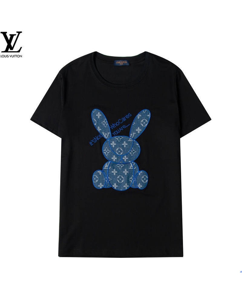 ルイヴィトンｔシャツ半袖お洒落可愛いウサギプリント付きトップスカジュアルファッションウェア上着ペアお揃い