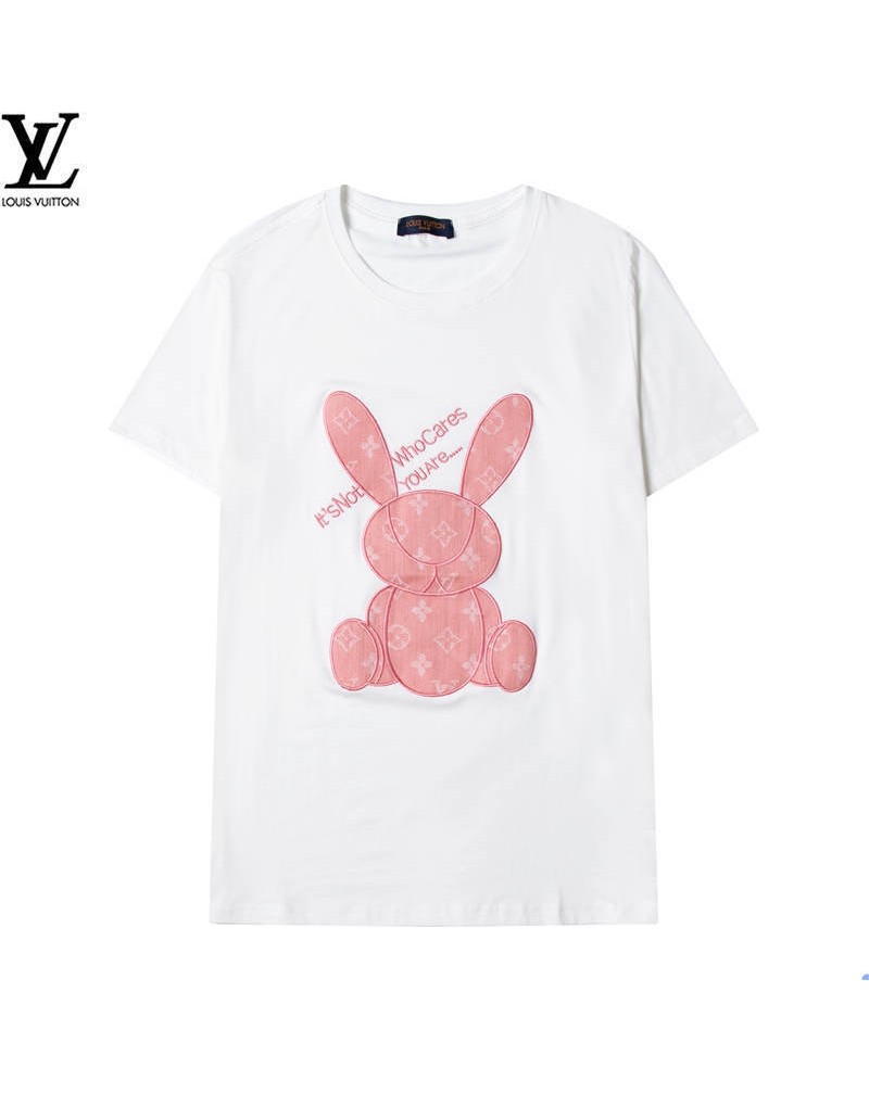 ルイヴィトンｔシャツ半袖お洒落可愛いウサギプリント付きトップスカジュアルファッションウェア上着ペアお揃い