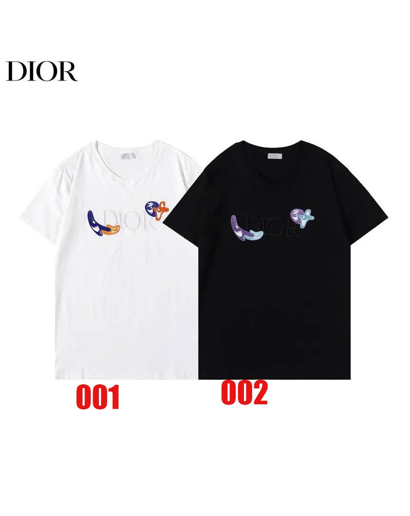 ディオールｔシャツ半袖個性人気2021新作ウェア上着刺繍ロゴVネックパロティ風ヒトデプリント付きメンズレディース向け