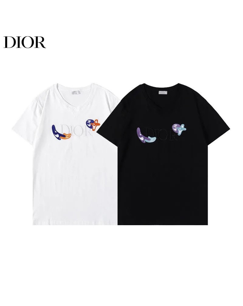 ディオールｔシャツ半袖個性人気2021新作ウェア上着刺繍ロゴVネックパロティ風ヒトデプリント付きメンズレディース向け